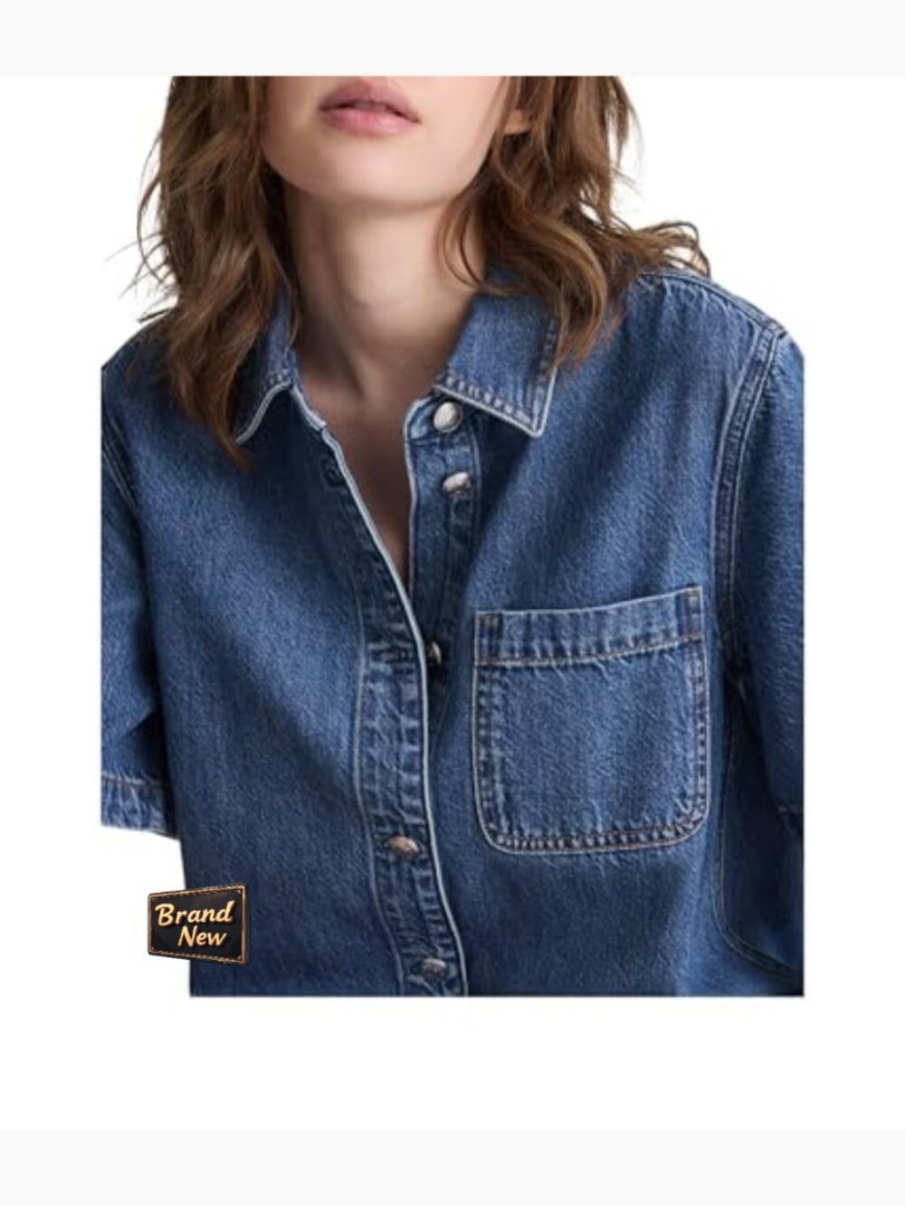 Short sleeve button front mini denim shirt dress with patch pockets - Picture 5 of 5